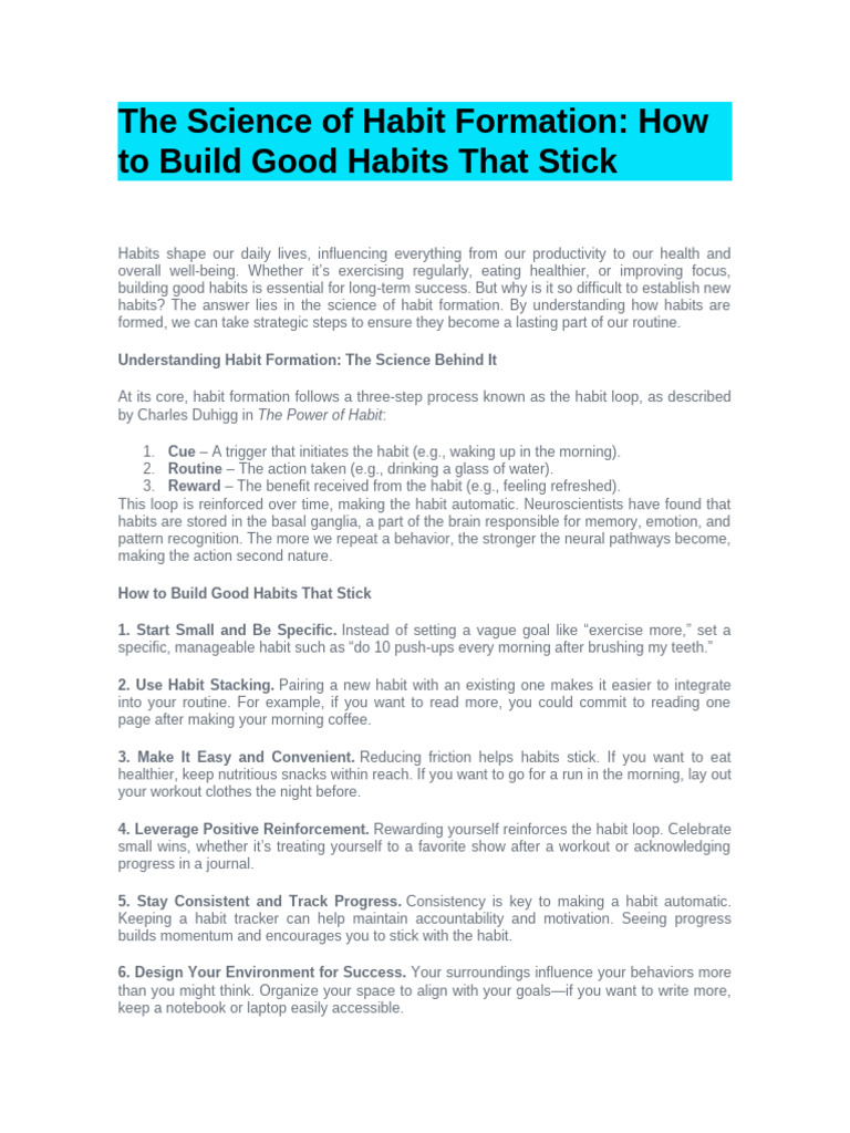 The Science of Habit Formation | PDF | Habits | Behavioural Sciences