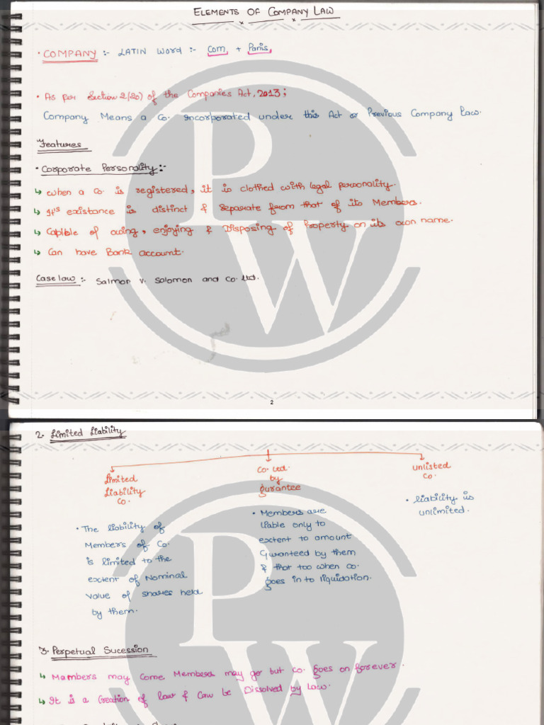 Elements of Company Law Handwritten Notes | PDF