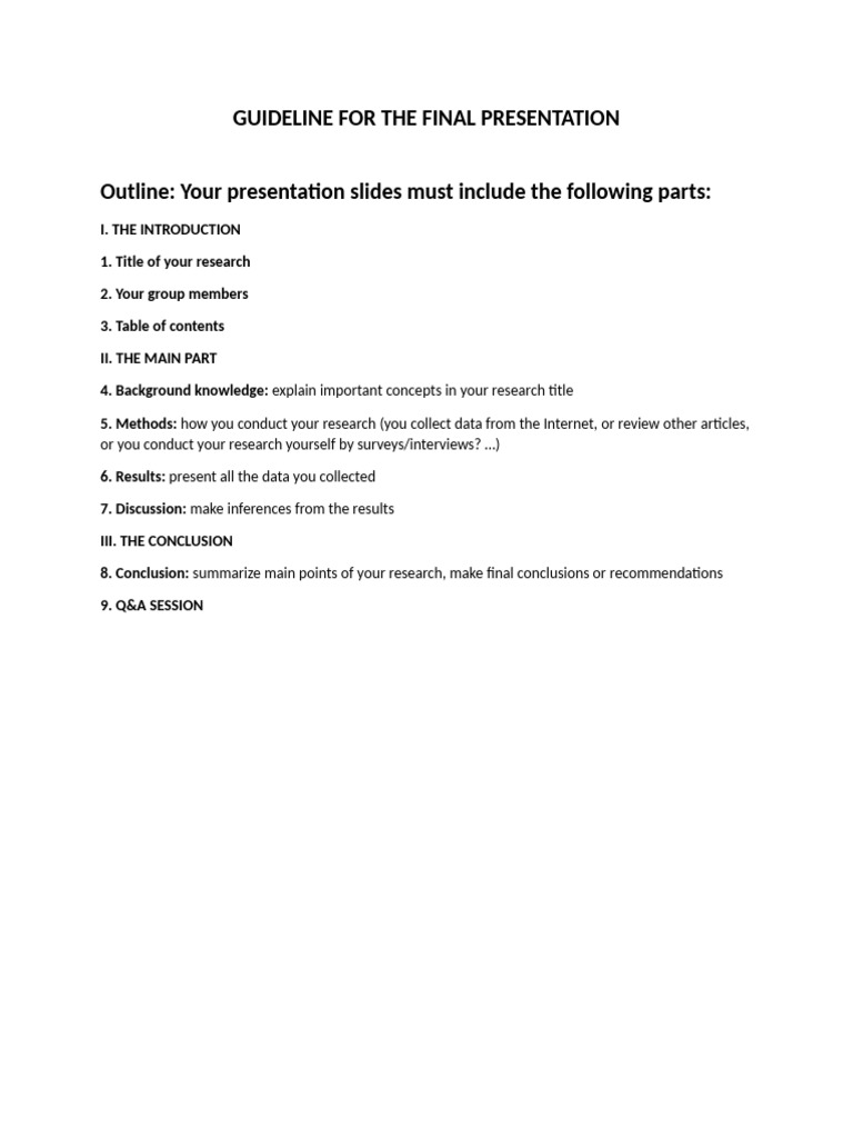 Guideline for the Final Presentation | PDF