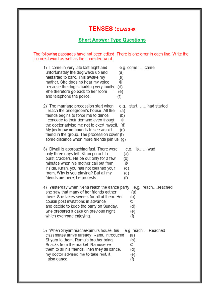 Grammar Worksheet Tenses | PDF | Grammatical Tense