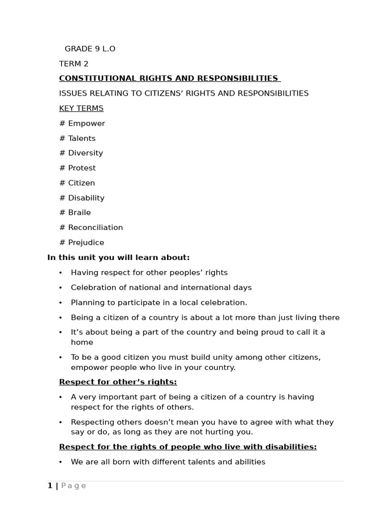 GRADE 9 LO Notes for Term 2 | PDF | Employment | Social Policy