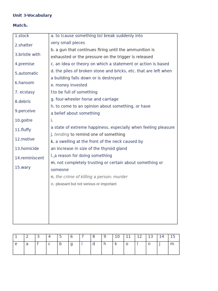 Unit 3-Detective Story-Vocabulary Exercise | PDF