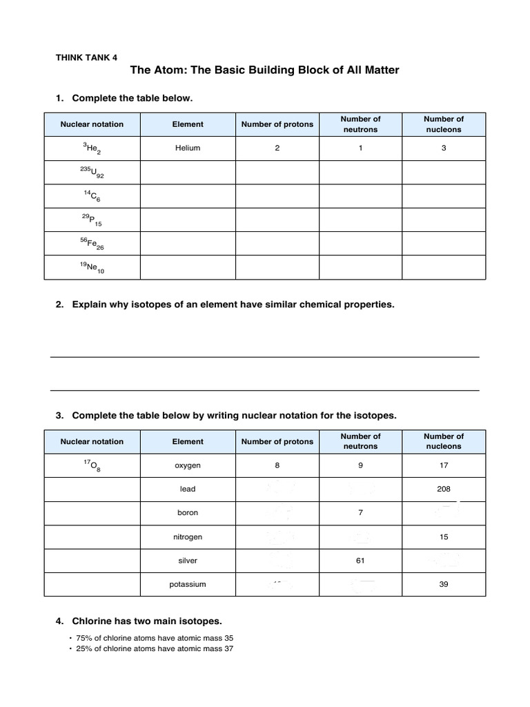 Atom Worksheet | PDF