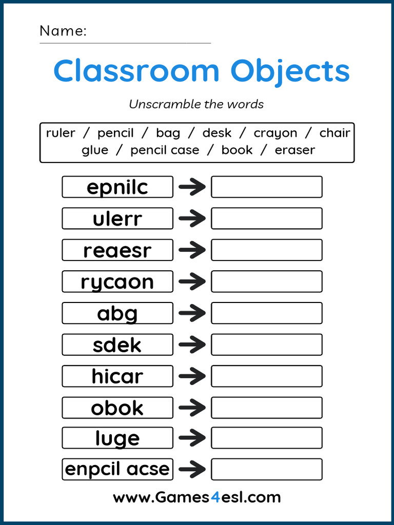 Classroom Objects Worksheet 4 | PDF