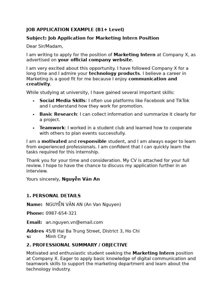 Job Application Example | PDF | Human Communication