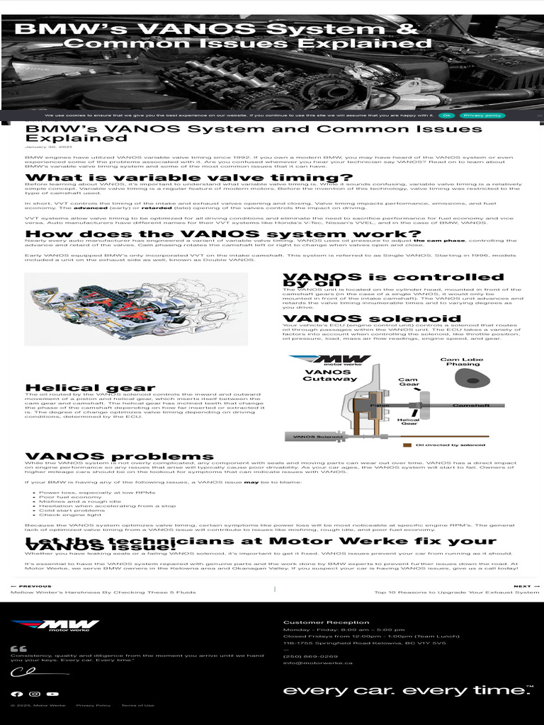 BMW’s VANOS System and Common Issues Explained - Motor Werke | PDF ...