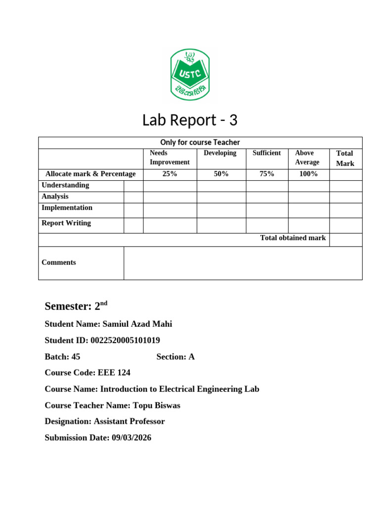 Lab Report Mahi r Cover Page | PDF