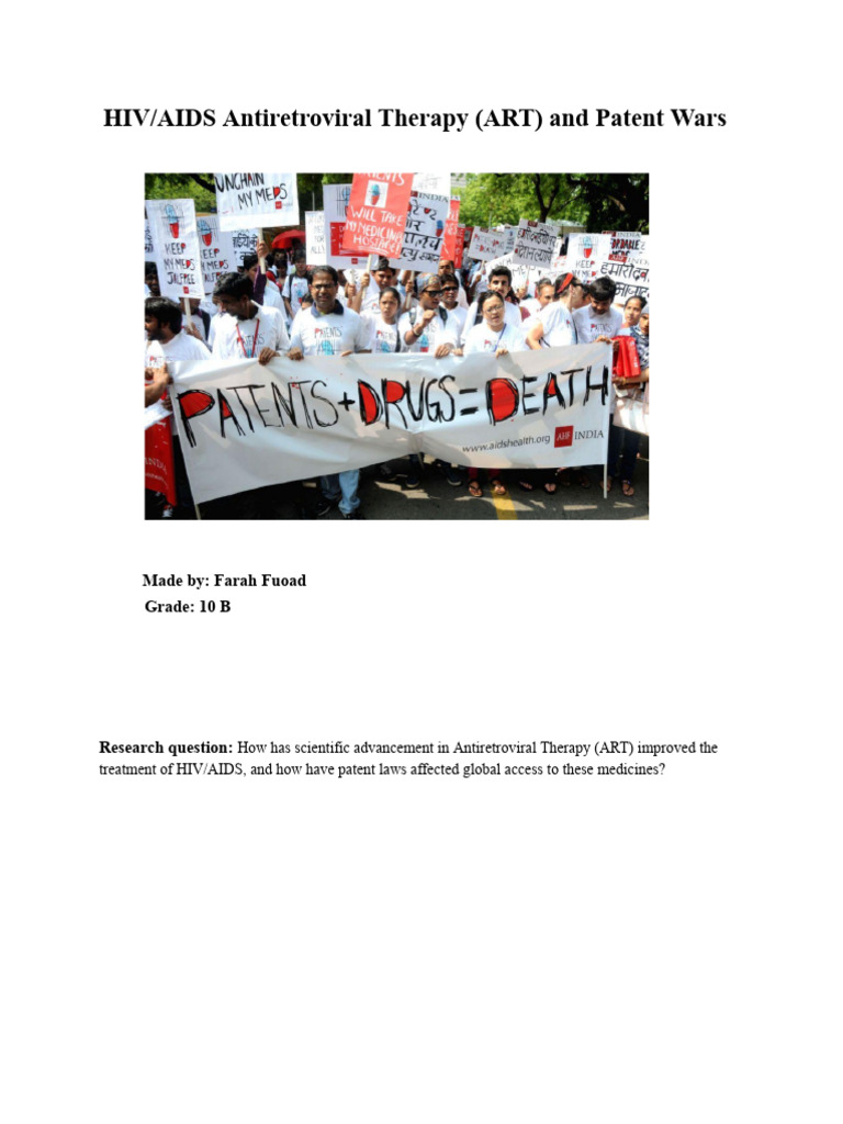 HIV_AIDS Antiretroviral Therapy (ART) and Patent Wars | PDF ...