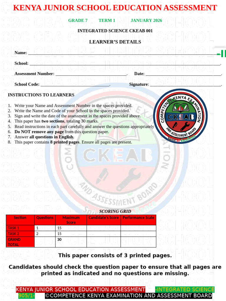 GRADE 7 INTEGRATED SCIENCE PP2 001 2026 | PDF