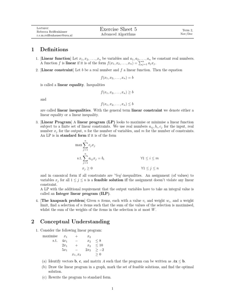 Advanced Algorithms Sheet5 | PDF | Linear Programming | Function ...
