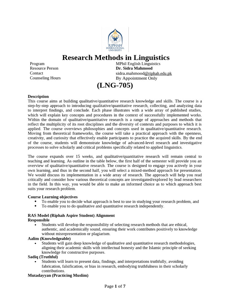 Research Methods in Linguistics_Outline 2 | PDF | Qualitative Research ...