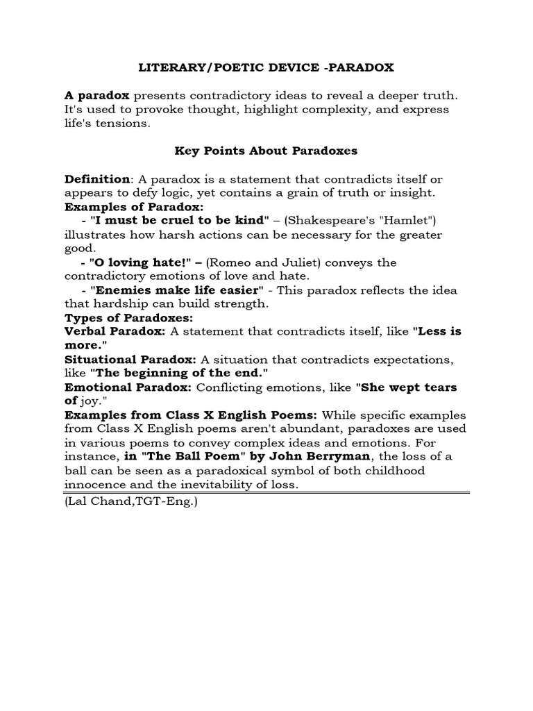 Poetic Device Paradox | PDF