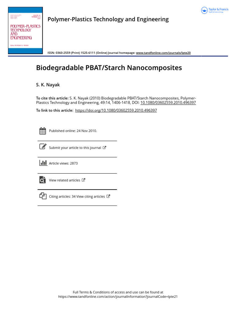Biodegradable PBAT Starch Nanocomposites | PDF | Nanocomposite ...