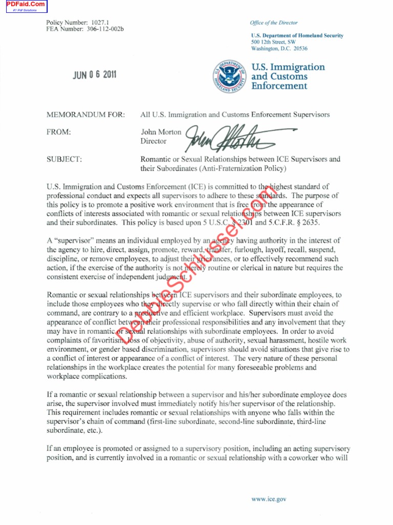 Anti-Fraternization Policy for ICE Supervisors | PDF | U.S. Immigration ...