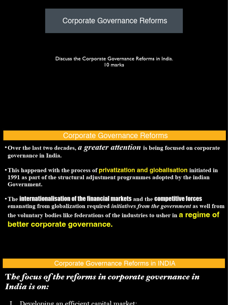 Corporate Governance Reforms | PDF | Corporate Governance | Securities ...