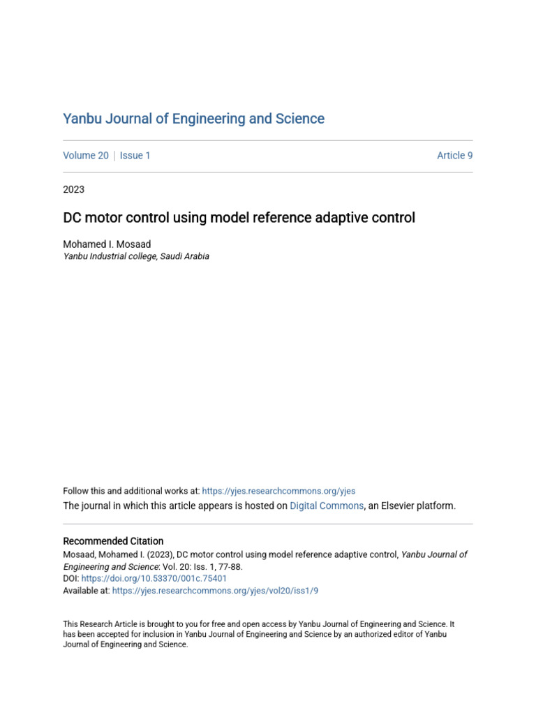 DC Motor Control Using Model Reference Adaptive Control | PDF ...
