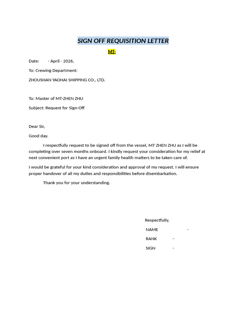 Messboy Sign Off Letter | PDF
