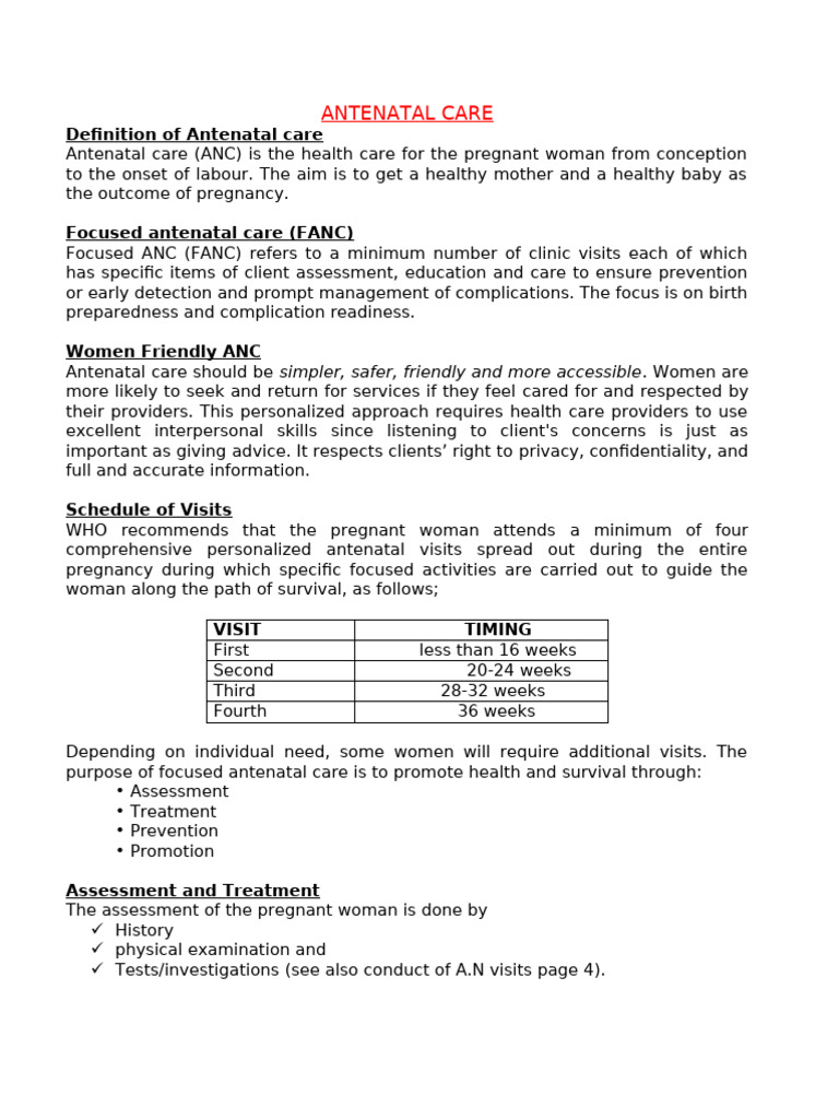 ANTENATAL CARE | PDF | Pregnancy | Childbirth