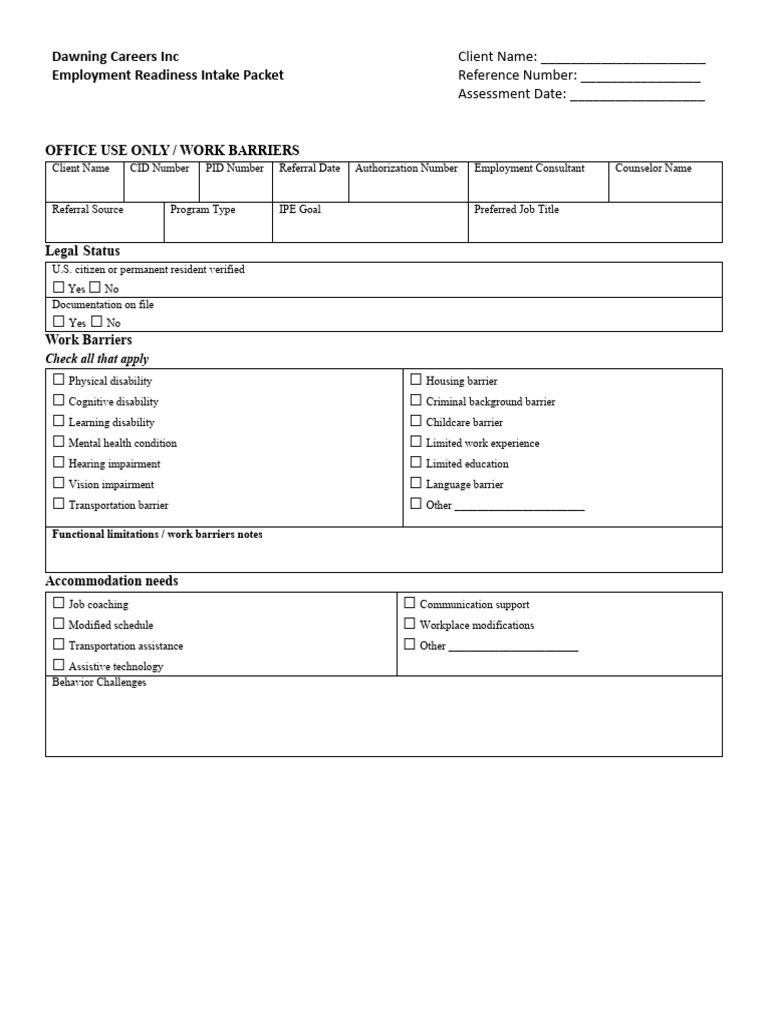 Intake Form Sample | PDF
