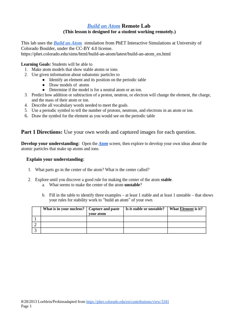 PhET Build an Atom Lab | PDF | Atoms | Proton