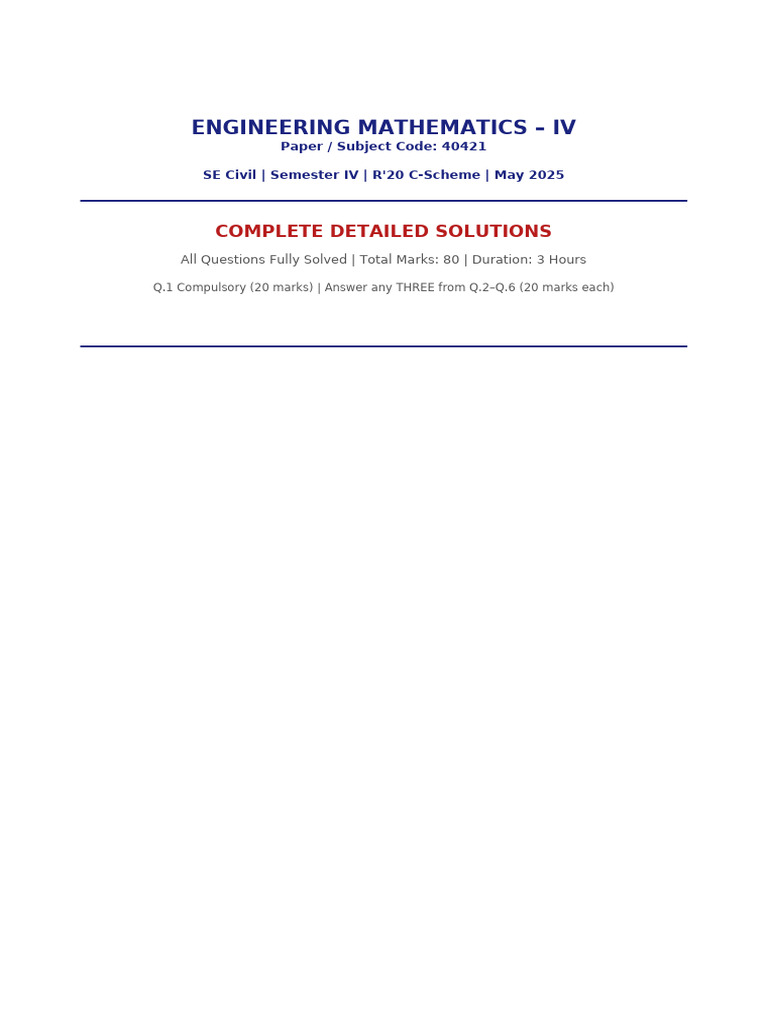 EM4 May2025 Complete Solutions | PDF | Statistical Theory | Applied ...