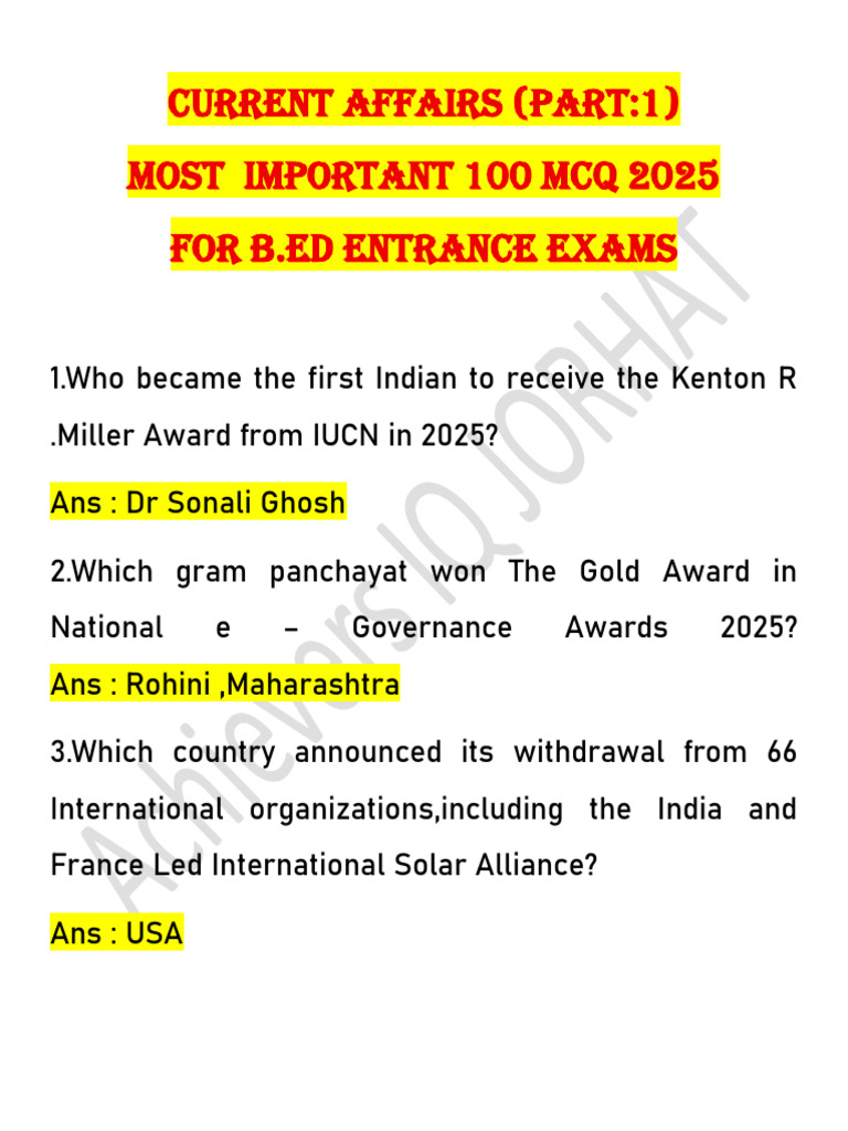 Important Current Affairs of 2025 (Part 1) All Exams | PDF