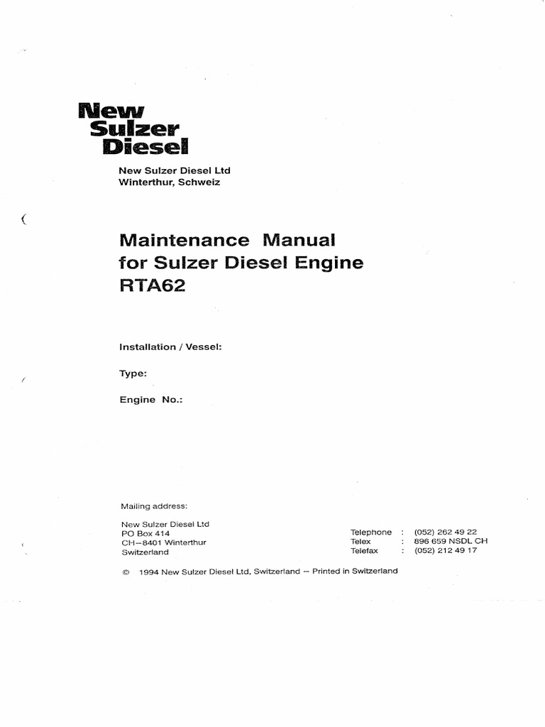 Sulzer RTA 62 Maintenance Manual | PDF