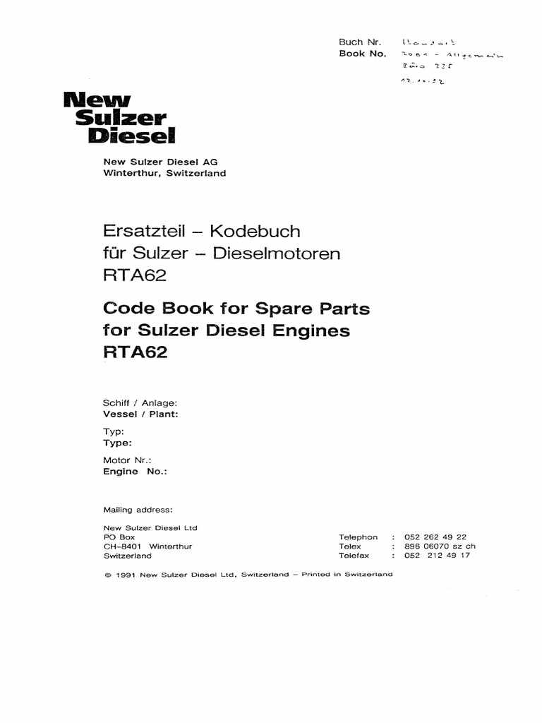 Sulzer RTA 62 Code Book | PDF