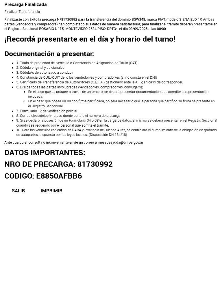 Formulario 08 Automotor, Transferencia Digital, Presupuesto Costos ...