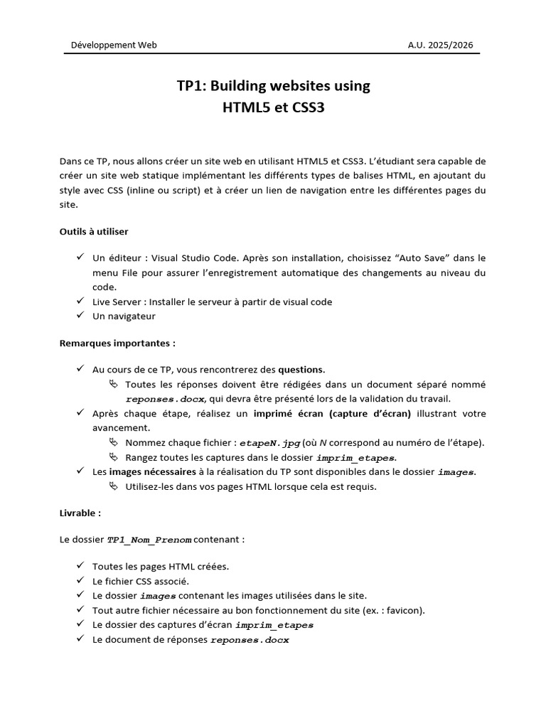Tp1 HTML Css | PDF | Html | Internet