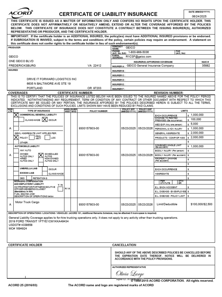 COI (3) | PDF | Liability Insurance | Insurance