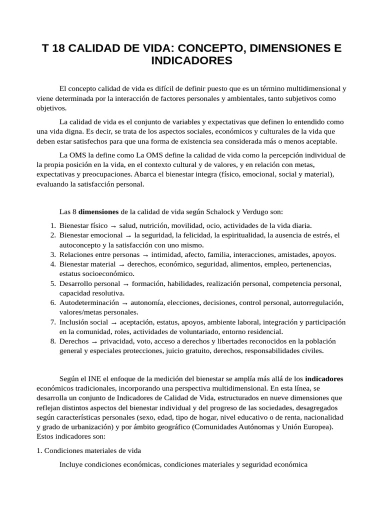 T 18 Calidad de Vida | PDF | Calidad de vida | Bienestar