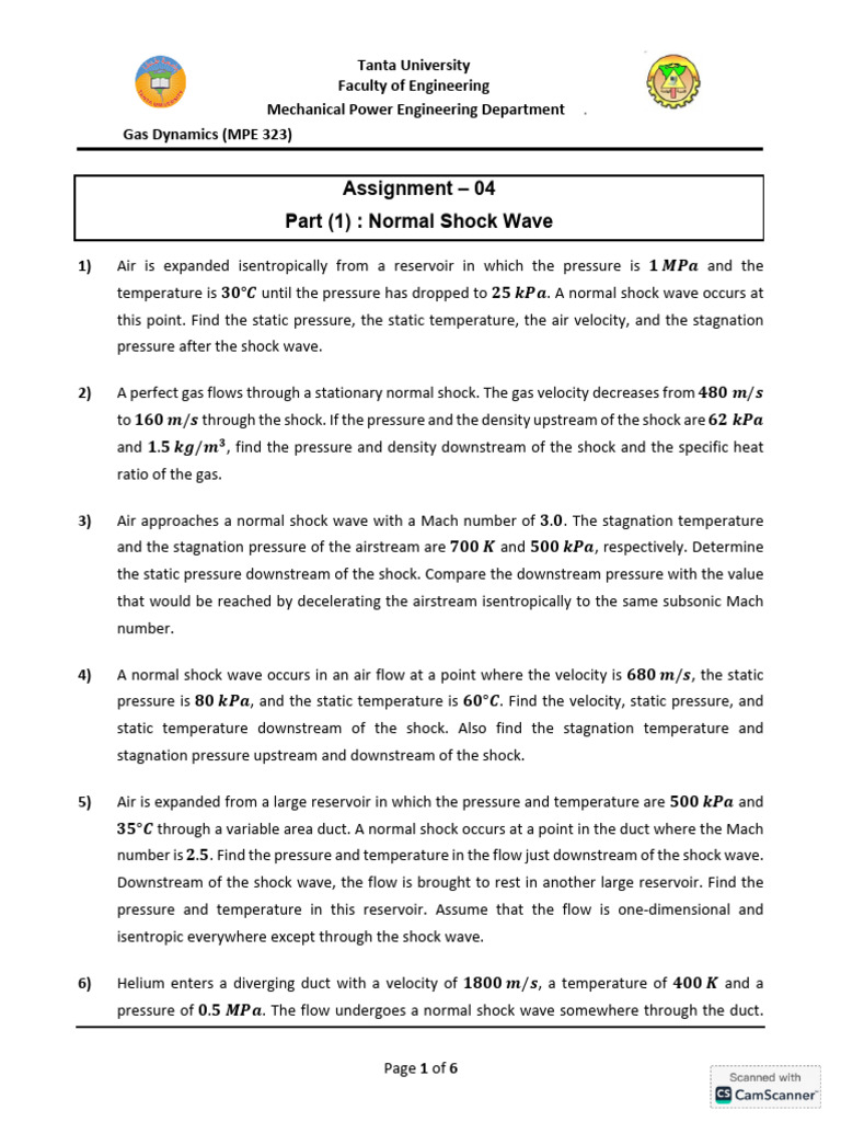 Sheet 4 Completed | PDF | Compressible Flow | Shock Wave