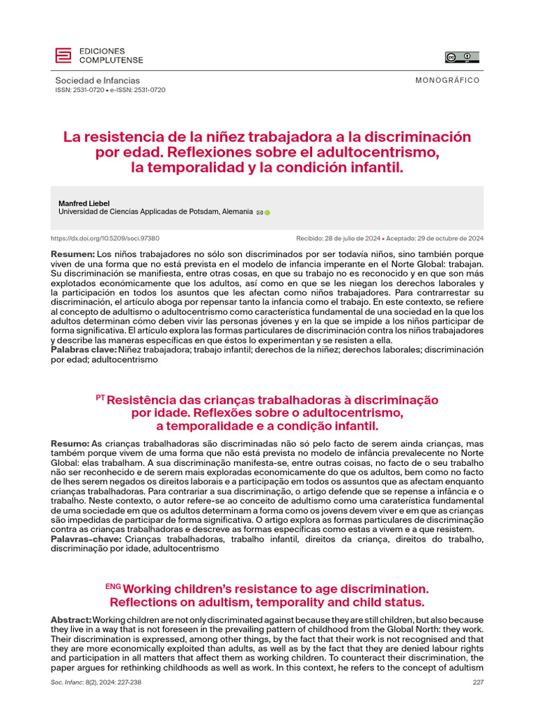 La Resitencia Dos Ninos Liebel | PDF | Trabajo infantil | Capitalismo