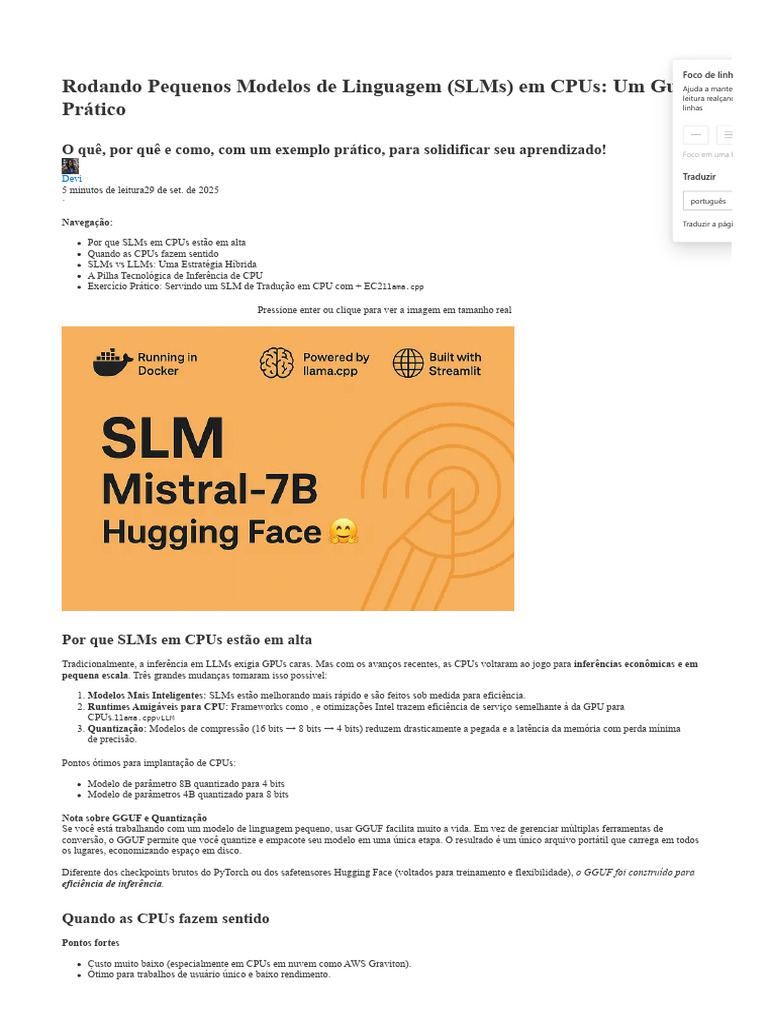 Rodando Pequenos Modelos de Linguagem (SLMS) em CPUs | PDF