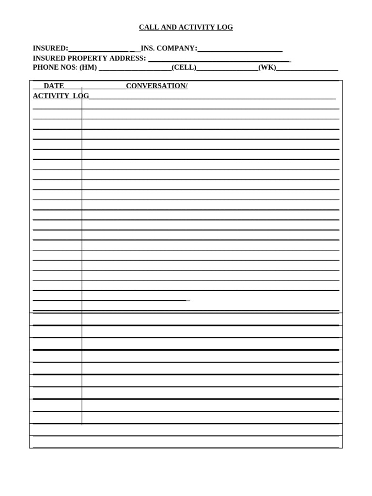 Call and Activity Log | PDF