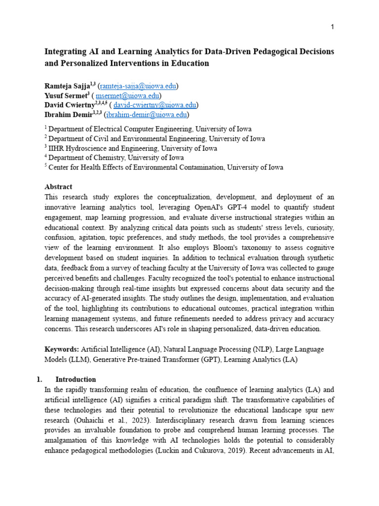 Integrating AI and Learning Analytics for Data-Driven Pedagogical ...