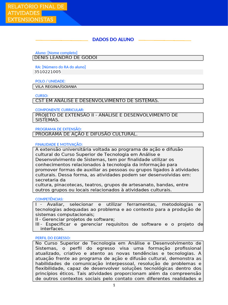 Projeto de Extensao-II Analise e Desenvolvimento de Sistemas | PDF ...