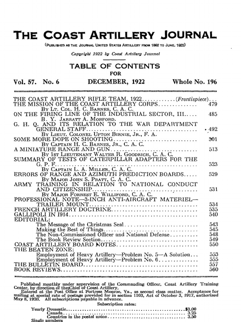 Coast Artillery Journal - Dec 1922 | PDF | United States Army Coast