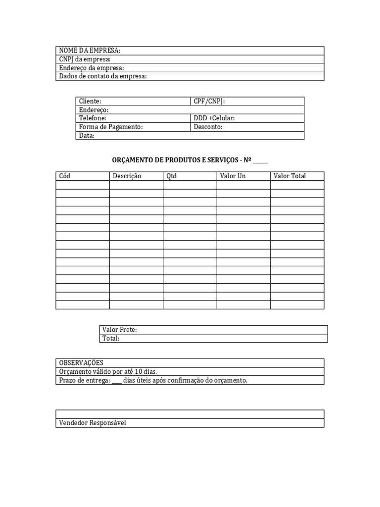 Modelo Orcamento | PDF