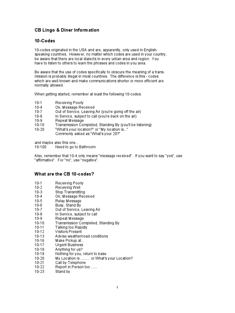 CB Lingo (Including Ten Codes) PDF Am Broadcasting Milkshake