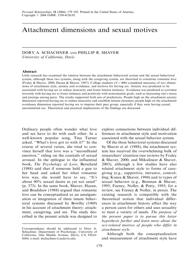 Attachment Dimensions and Sexual Motives | PDF | Intimate Relationships ...