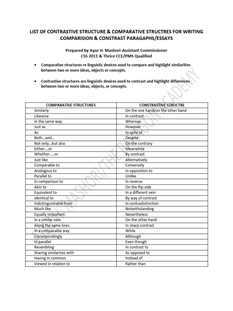 List of Contrastive Structure | PDF | Linguistics