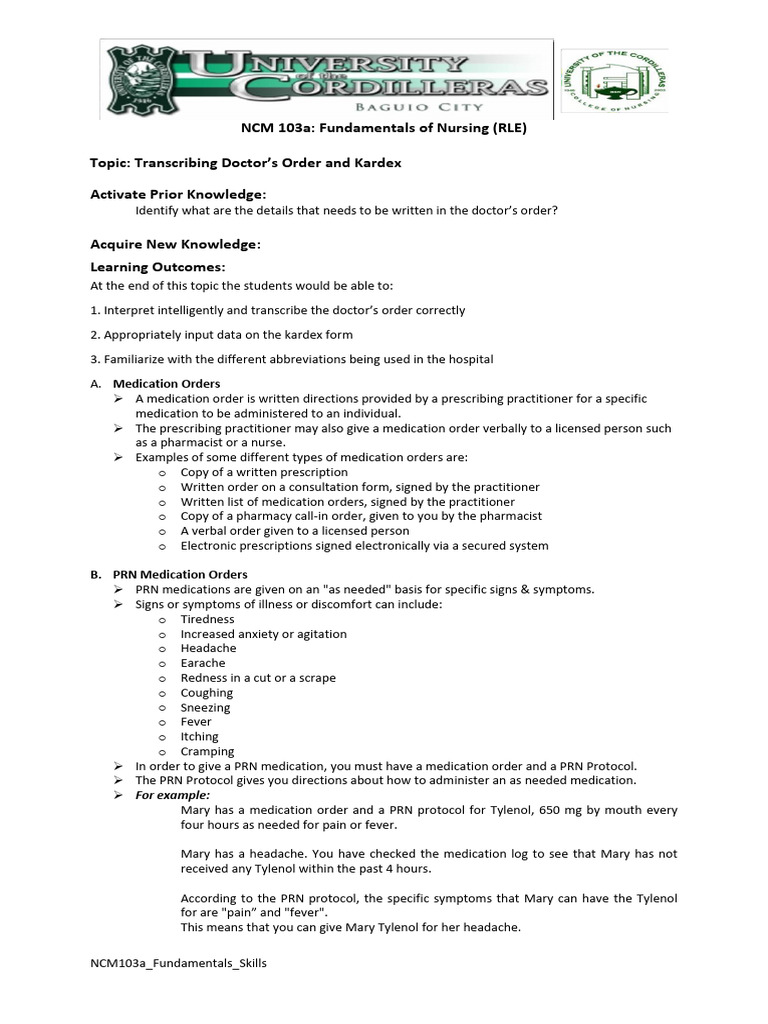 Finals-Module-3-Transcribing-Doctors-order-and-Kardex | PDF | Medical ...