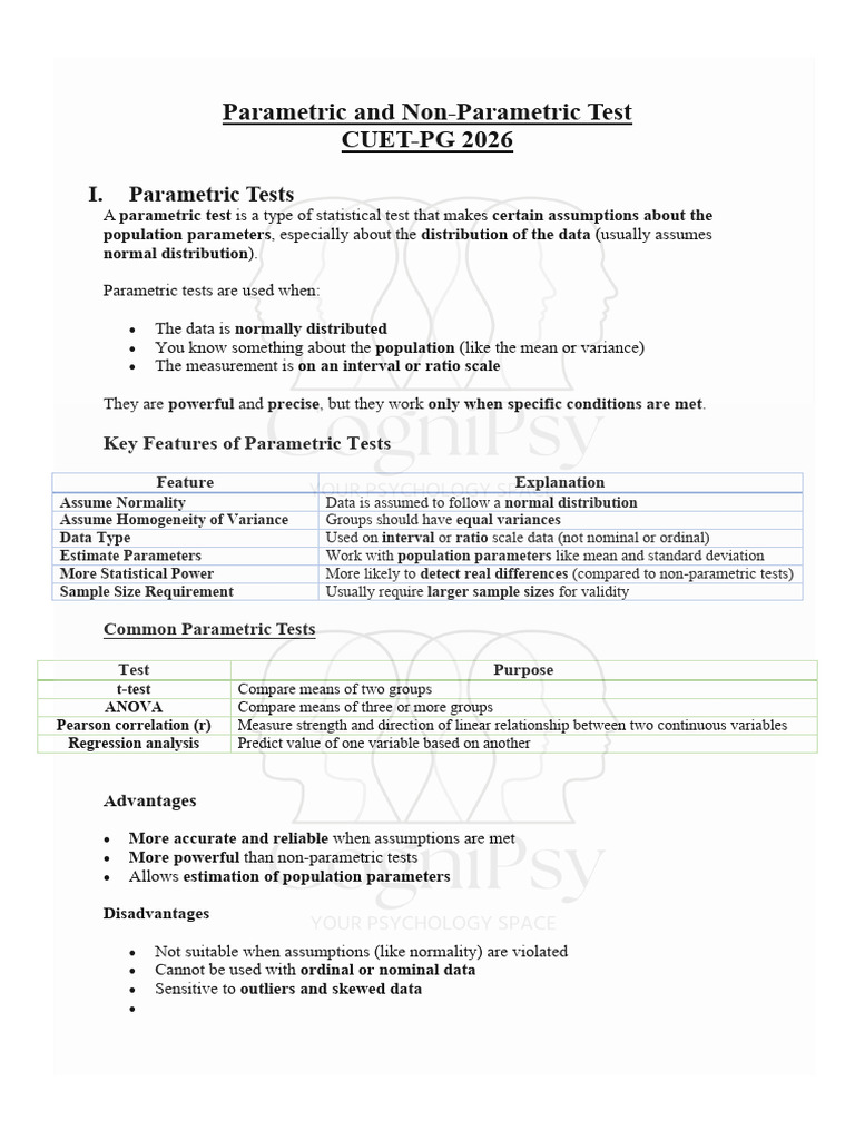 Parametric and Non Cuet Pg 2026 2 | PDF | Normal Distribution | Student ...
