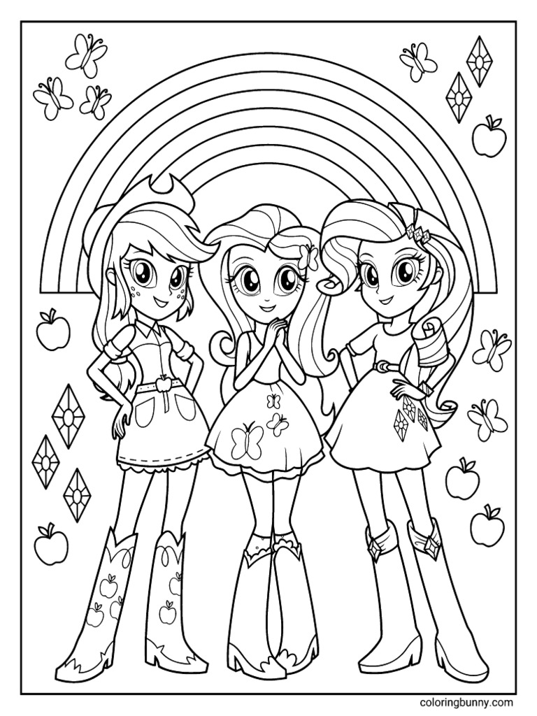 My Little Pony Equestria Girls Fluttershy Applejack Rarity Coloring ...