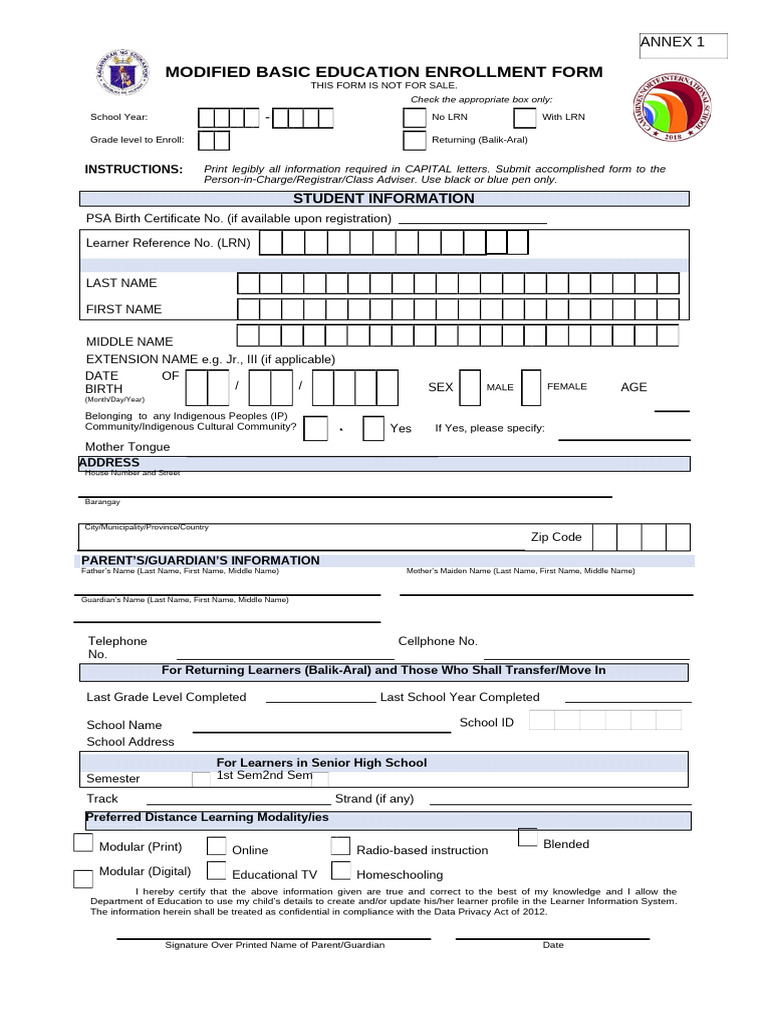 Sodapdf-converted-modified Basic Education Enrollment Form - Copy | PDF