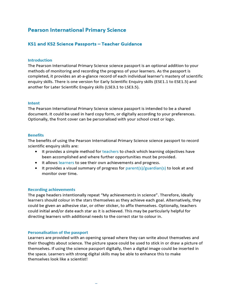 PearsonInternationalPrimaryScience KS1 and KS2 Sciencepassports Teacher ...