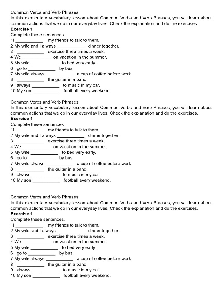 Common Verbs and Verb Phrases | PDF
