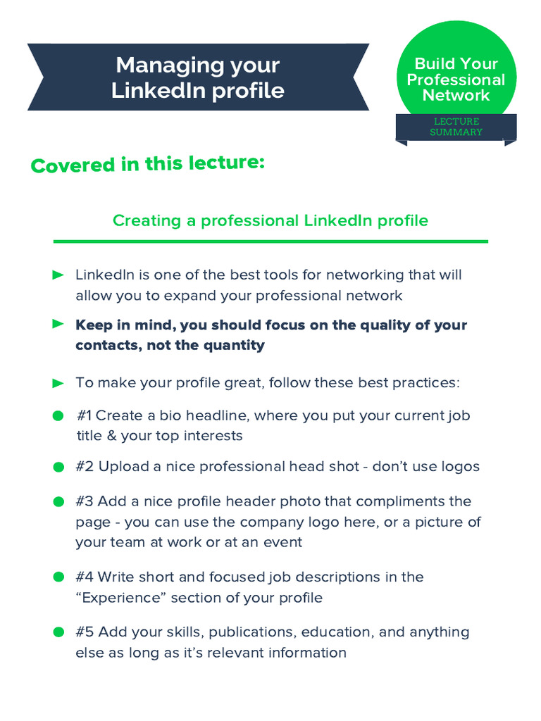 CHEAT+SHEET+ +Managing+Your+LinkedIn+Profile | PDF